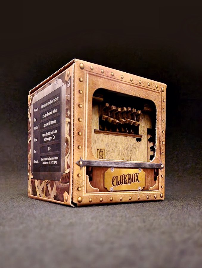 Cluebox on pulmakuutio, joka on teemaltaan Schrödinger's Cat