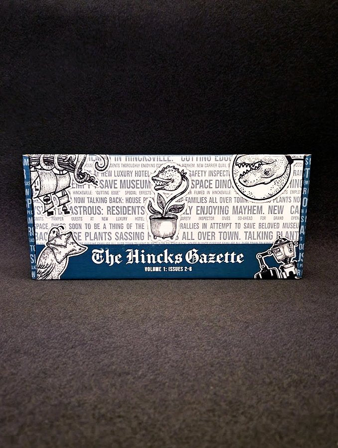The Hincks Gazette laatikko sisältää pakohuonetehtäviä sanomalehtien muodossa