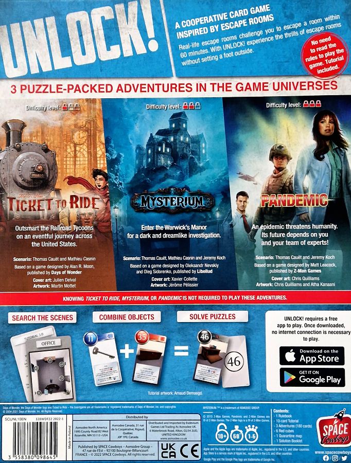Unlock Game Adventures pakopeli, kolme klassista lautapeliä hauskana seurapelinä